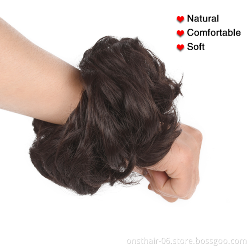 Onst Synthetic Flexible Hair Juda bun Scrunchy Chignon Elastic Messy Wavy Scrunchies For Ponytail Extensions Woman Hair Bun
